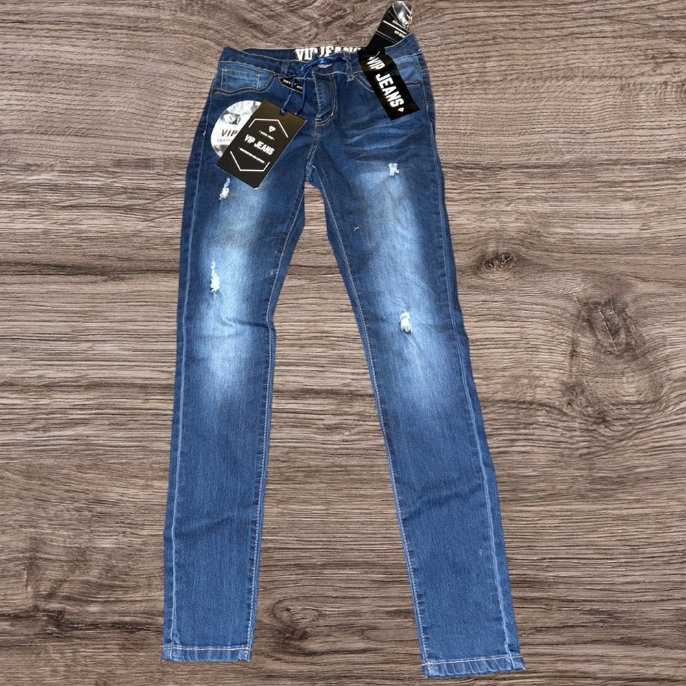 VIP Blue Skinny Jeans Distressed Modern Style